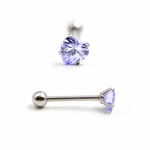 Piercing de Langue en Acier Inoxydable Avec Zirconia en Forme de Cœur Bijoux de Piercing Barbell Punk pour Hommes Femmes