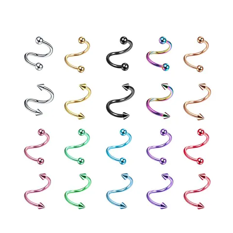 S-Shaped Barbell Lip Stud 316L Stainless Steel Spiral Piercing Jewelry Ear Bone Nail Lip Ring With Ball Or Cone Head For Men Women Punk Accessories