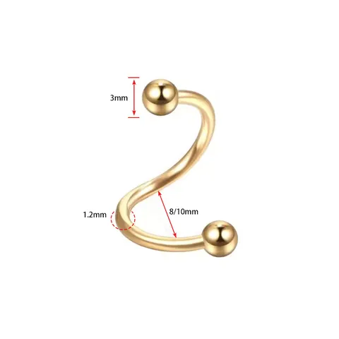 S-Shaped Barbell Lip Stud 316L Stainless Steel Spiral Piercing Jewelry Ear Bone Nail Lip Ring With Ball Or Cone Head For Men Women Punk Accessories