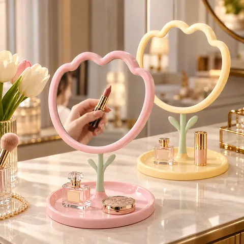 Specchio per Trucco da Tavolo a Forma di Fiore di Tulipano Con Base a Vassoio Stile Ins Specchio da Toeletta Regolabile per Camera da Letto
