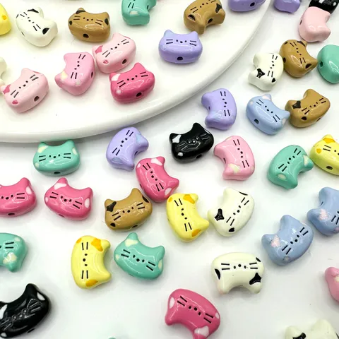 DIY Cute Cartoon Cat Head Alloy Beads For Jewelry Making Handcrafted Bracelet Necklace Spacer Beads Colorful Animal Accessories