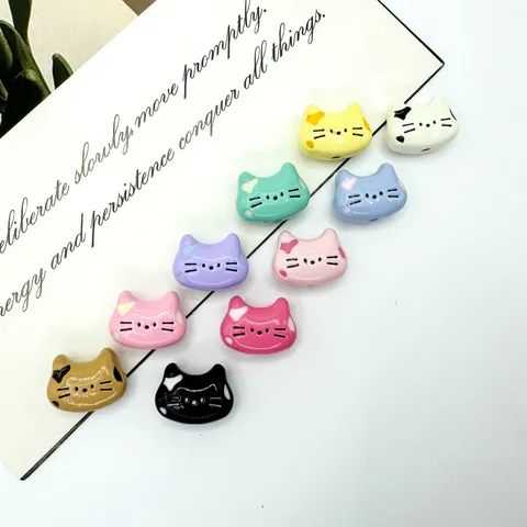 DIY Cute Cartoon Cat Head Alloy Beads For Jewelry Making Handcrafted Bracelet Necklace Spacer Beads Colorful Animal Accessories