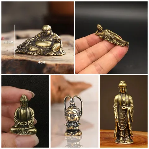 Mini Estatuas de Buda de Latón Maitreya Shakyamuni Wukong Figurilla Estilo Chino Vintage Zen Decoración Hogar Oficina Adorno de Escritorio