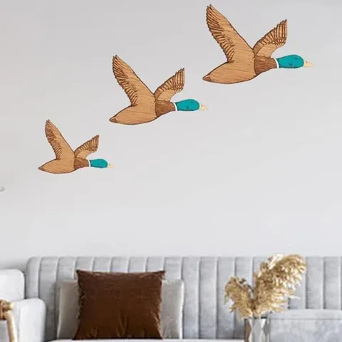 Set Of 3 Wooden Flying Mallard Ducks Wall Decor Modern Boxwood Bird Sculpture Wall Hanging Art For Home Living Room Office