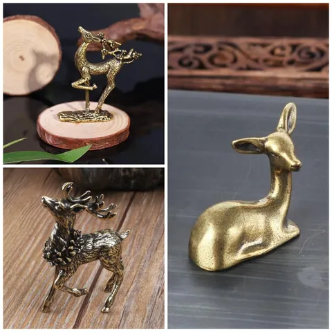 Vintage Solid Brass Plated Deer Ornament Alloy Copper Plated Sika Deer Reindeer Figurine Desktop Craft Miniature Home Decor Gift