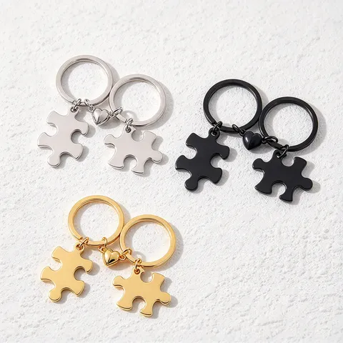 Edelstahl Paar Puzzle Magnet Herz Schlüsselanhänger Set Poliertes Metall Schlüsselring Für Liebhaber Jahrestag Geschenk