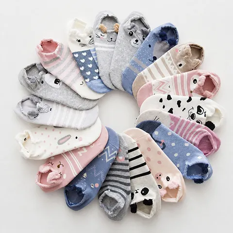 Women Cute 3D Ear Cartoon Cotton Ankle Socks Low Cut Shallow Invisible Socks Animal Pattern Striped Casual Socks