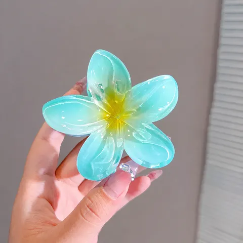 Tropical Frangipani Flower Hair Claw Clip For Women Bohemian Plumeria Shark Clip Gradient Resin Hair Accessories For Beach Vacation Daily Styling