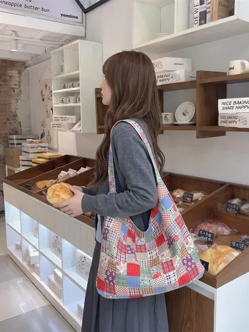 Bolso Tote Patchwork Étnico Vintage Pana Gran Capacidad Bolso De Hombro Bolso Bandolera Estilo Bohemio Informal Mujer
