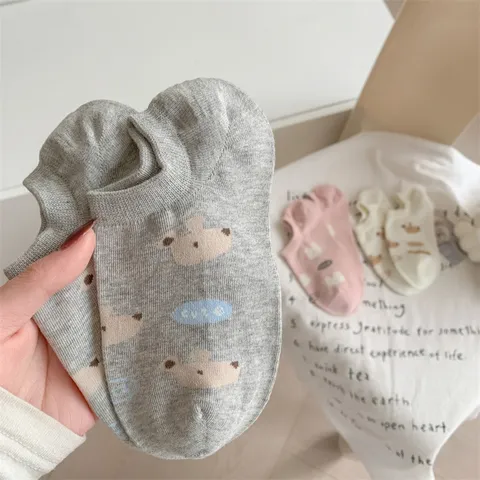 Damen Süße Cartoon Gekämmte Baumwolle Unsichtbare Füßlinge Rutschfest Niedrig Geschnitten Sommer Dünn Atmungsaktiv Socken Für Mädchen