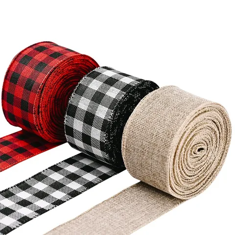 Christmas Plaid Ribbon Buffalo Check Burlap Ribbon For Christmas Tree Decoration Festive Gift Wrapping DIY Craft Ribbon Ornament