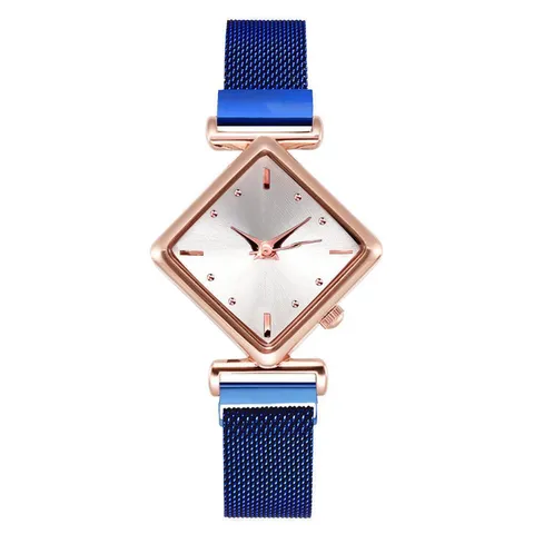 Damen Mode Raute Quarzuhr Und Strass Armband Set Roségold Gehäuse Mesh Band Minimalistische Armbanduhr Schmuck Geschenk