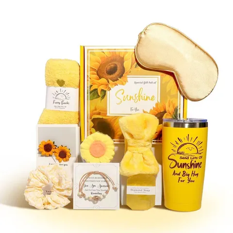 Sunflower Theme Bath Gift Set With Stainless Steel Tumbler Soy Wax Candle Scented Soap Bath Bomb Socks For Women Gift