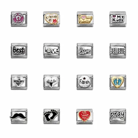 Acier Inoxydable Charms Italiens DIY Maillons de Bracelet Modulaires Amovibles Pendentifs Goutte d'Huile Lettre de Coeur Bijoux Cadeau