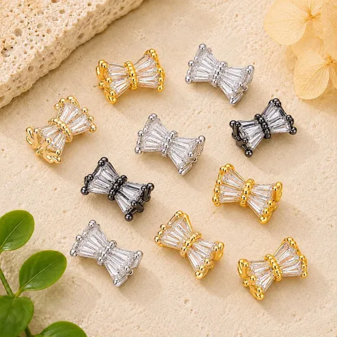 Perline Distanziatrici in Rame Placcato Oro Micro Pave Zirconia Perle Geometriche Cilindro a Papillon Per Fai Da Te Gioielli Braccialetto
