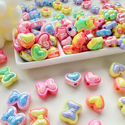 Colorful Star Flower Heart Resin Beads For DIY Mobile Phone Chain Bag Accessories Electroplated Resin Jewelry Making Beads