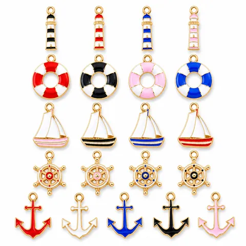 Nautical DIY Jewelry Making Charms Alloy Enamel Marine Theme Anchor Wheel Lighthouse Sailboat Lifebuoy Pendant Accessory