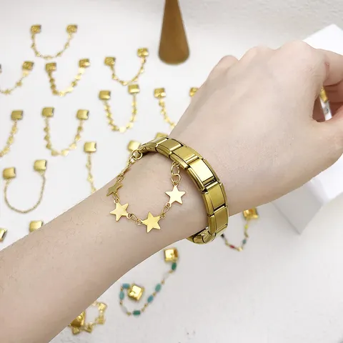 Ciondolo per Bracciale Italian Charm in Acciaio Inossidabile Doppio Gancio Stella Croce Cuore Pendente Catena Strass Perla Artificiale Accessorio Gioielli Fai da Te
