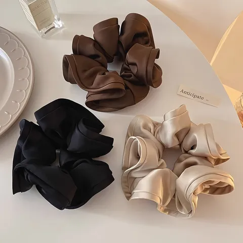 Französischer Stil Satin Scrunchie Rüschenkante Vintage Einfarbig Haargummi Elegant Damen Haarschmuck
