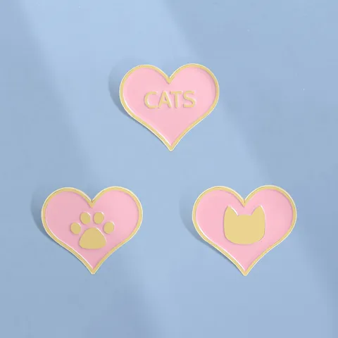 Broche de Aleación con Forma de Corazón Minimalista Esmalte Personalizado Rosa Oro CATS Letra Pata de Gato Cabeza de Gato Dibujos Animados Joyería