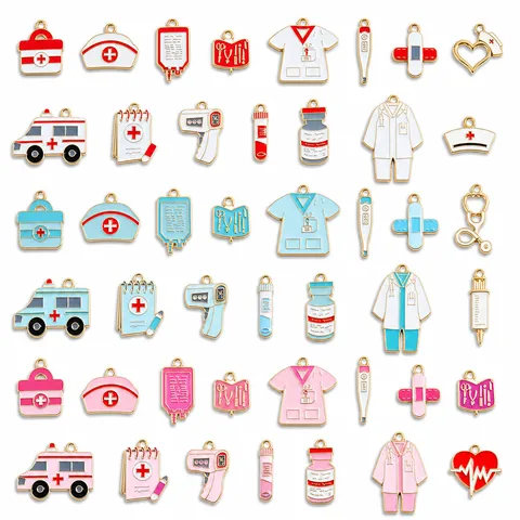 Medizinische Serie Legierung Emaille Charms Stethoskop Krankenschwester Hut Krankenwagen Spritze Anhänger Für DIY Schmuckherstellung