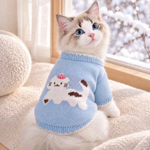 Chaud Pull d'Hiver pour Chien et Gilet en Polaire avec Motifs d'Animaux Mignons Tissu en Tricot Doux