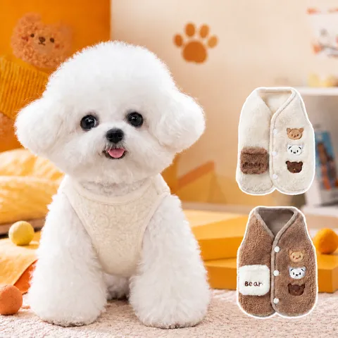 Gilet en Polaire pour Animal de Compagnie Automne Hiver Chaud Chiot Chatton Vêtements Mignon Ours Broderie Petit Chien Vêtements Manteau