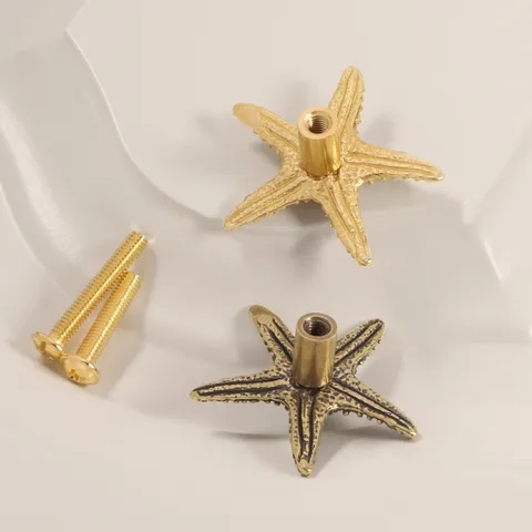 Brass Starfish Cabinet Knobs Decorative Ocean Theme Drawer Pulls Nordic Style Furniture Handles For Kids Wardrobe Cupboard