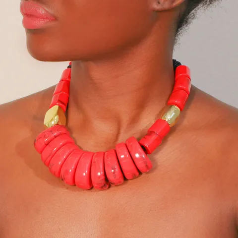 Oversized Western Style Resin Beaded Necklace For Women Fashion Chunky Stone Texture Collar Choker Handmade Jewelry Gift