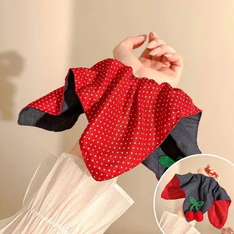 Sweet Korean Style Cloth Scrunchies Cherry Polka Dot Floral Plaid Hair Ties Denim Bowknot Hair Bands For Women Girls Hair Decor