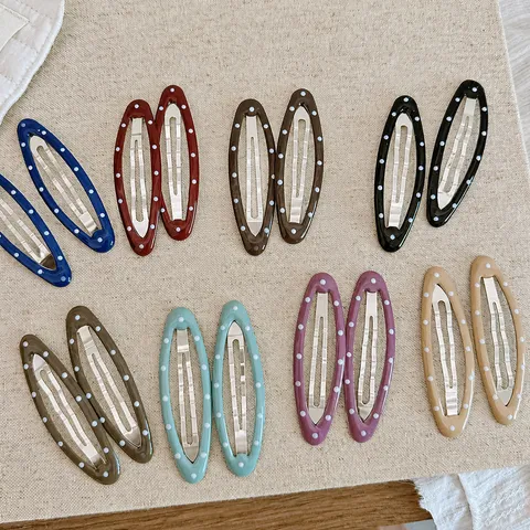 Women's Sweet Alloy Polka Dot Oval Snap Hair Clips Set Fresh Style Drip Oil Metal BB Clips For Girls Kids Daily Hair Accessories