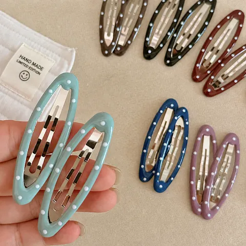 Women's Sweet Alloy Polka Dot Oval Snap Hair Clips Set Fresh Style Drip Oil Metal BB Clips For Girls Kids Daily Hair Accessories