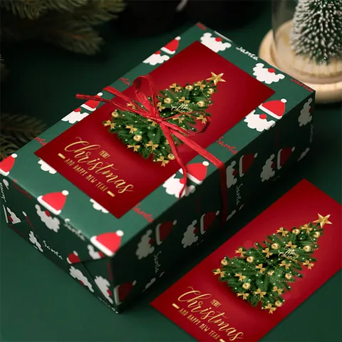 Merry Christmas Stickers Rectangular Art Paper Adhesive Sealing Labels For Gift Box Packaging Decoration Santa Snowman Pattern Holiday Decor