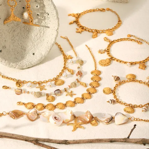 Luxury Stainless Steel Ocean Bracelet For Women Artificial Pearl Shell Starfish Sea Element Gold Plated Jewelry Beach Vacation Gift