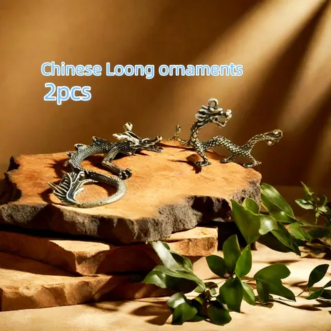 3D Metal Chinese Zodiac Dragon Figurine Vintage Bronze Desktop Ornament Dragon Pendant Keychain Accessory Home Office Decor
