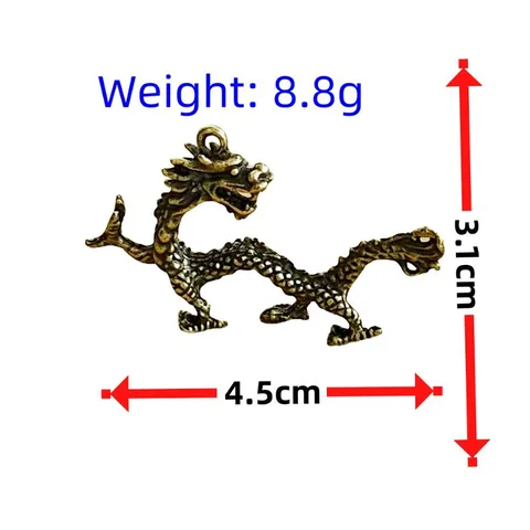 3D Metal Chinese Zodiac Dragon Figurine Vintage Bronze Desktop Ornament Dragon Pendant Keychain Accessory Home Office Decor