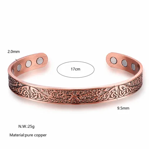 Vintage Copper Magnetic Therapy Bracelet Tree Of Life Celtic Knot Open Cuff Bangle Negative Ion Energy Healing Bangle Jewelry