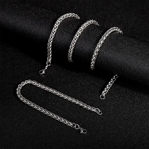 Men's Stainless Steel Dragon Bone Chain Necklace And Bracelet Set Simple Fashion Basket Chain Titanium Steel Jewelry For Unisex