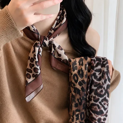 Women Millennium Style Leopard Print Silk Scarf Retro Autumn Winter High Sense Neck Scarf Versatile Fashion Accessories For Ladies