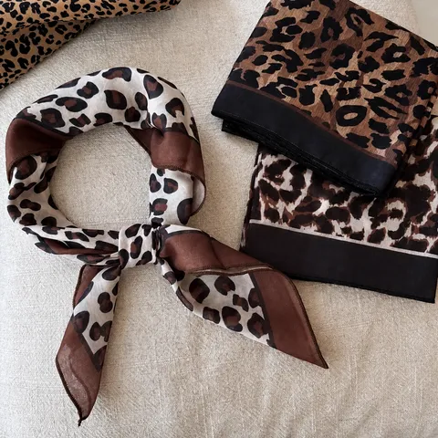 Women Millennium Style Leopard Print Silk Scarf Retro Autumn Winter High Sense Neck Scarf Versatile Fashion Accessories For Ladies