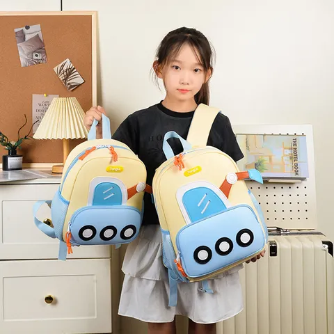 Kids Cartoon Excavator Backpack For Boys Girls Kindergarten School Bag Lightweight Oxford Cloth Breathable Anti-lost Preschool Double Shoulder Bookbag