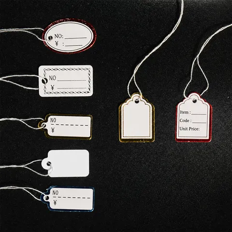 Schmuck-Preisschilder Mit Schnur Handschriftliche Kartonetiketten Für Halsketten Ohrringe Ringe Schmuckdisplay Vergoldete Bordüre Papier-Hängeetiketten