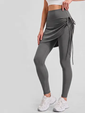 Women's High Waist Yoga Skirt Pants Faux Two-Piece Ruched Drawstring Leggings Slimming Fitness Gym Sports Pants Polyester Spandex Bottom
