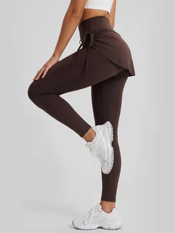 Women's High Waist Yoga Skirt Pants Faux Two-Piece Ruched Drawstring Leggings Slimming Fitness Gym Sports Pants Polyester Spandex Bottom