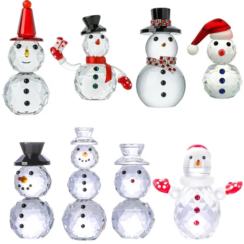 Crystal Christmas Snowman Figurines Faceted Glass Elephant Christmas Tree Ornaments Desktop Holiday Party Decorations Home Gifts