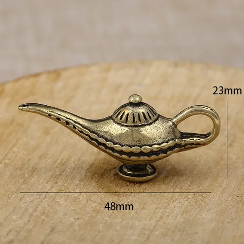 Vintage Brass Aladdin Magic Lamp Ornament Retro Bronze Keychain Pendant Antique Style Tea Caddy Decor Accessory Craft