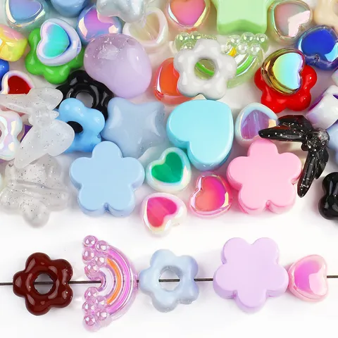 Iridescent Acrylic Beads Heart Star Flower Shapes For DIY Jewelry Making Colorful Spaced Beads For Phone Charms Bracelets Necklaces Handicrafts