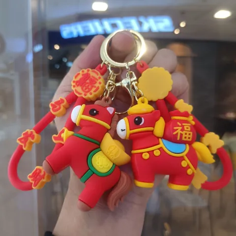 Cartoon Zodiac Horse Unicorn Keychain PVC Soft Glue Bag Pendant National Tide Animal Figure Key Ring Cute Couple Charm Gift For Bags Car Keys