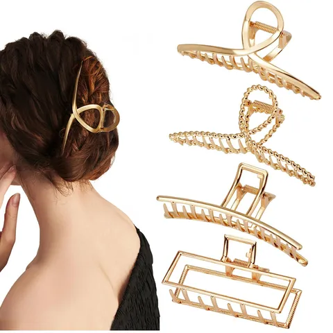 Large Metal Hair Claw Clip For Women Gold Shark Clip High-End Geometric Hollow Out Hair Accessory Elegant Hair Grip Set