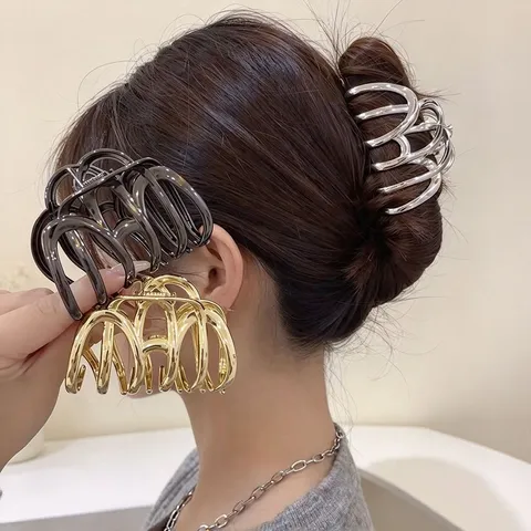 Pince à Cheveux en Métal à Vague Géométrique Minimaliste Style Coréen Grande Pince à Cheveux Pour Femmes Accessoires de Cheveux Élégants Or Argent Noir